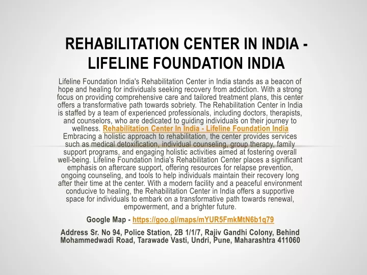 rehabilitation center in india lifeline foundation india