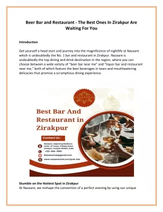 Beer Bar and Restaurant - The Best Ones In Zirakpur Are Waiting For You