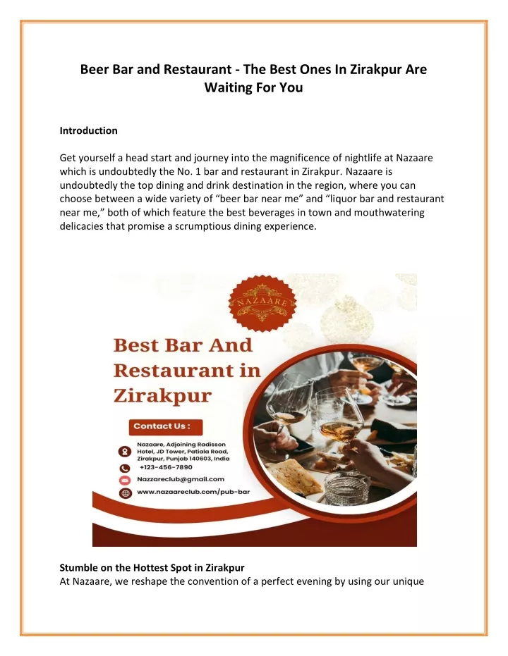 beer bar and restaurant the best ones in zirakpur