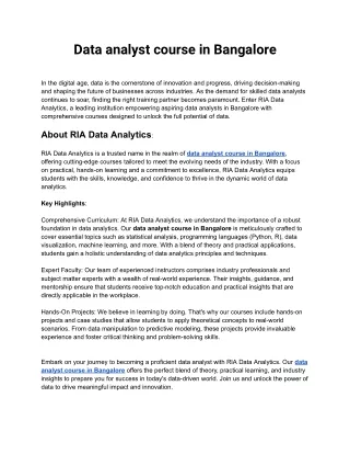 Data analyst course in Bangalore