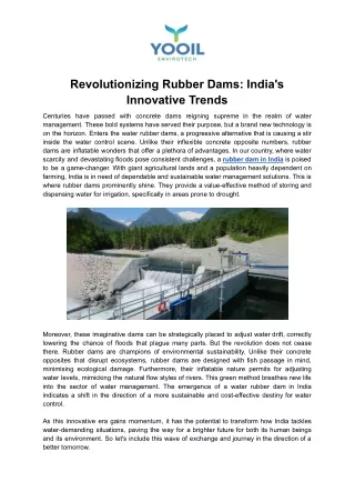 Revolutionizing Water Management: Rubber Dam In India By Yooil Envirotech