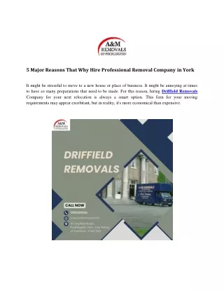 5 Major Reasons That Why Hire Professional Removal Company in York