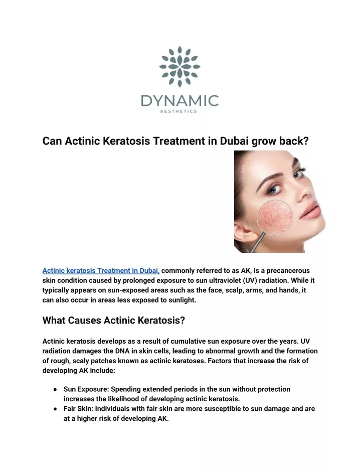 can actinic keratosis treatment in dubai grow back