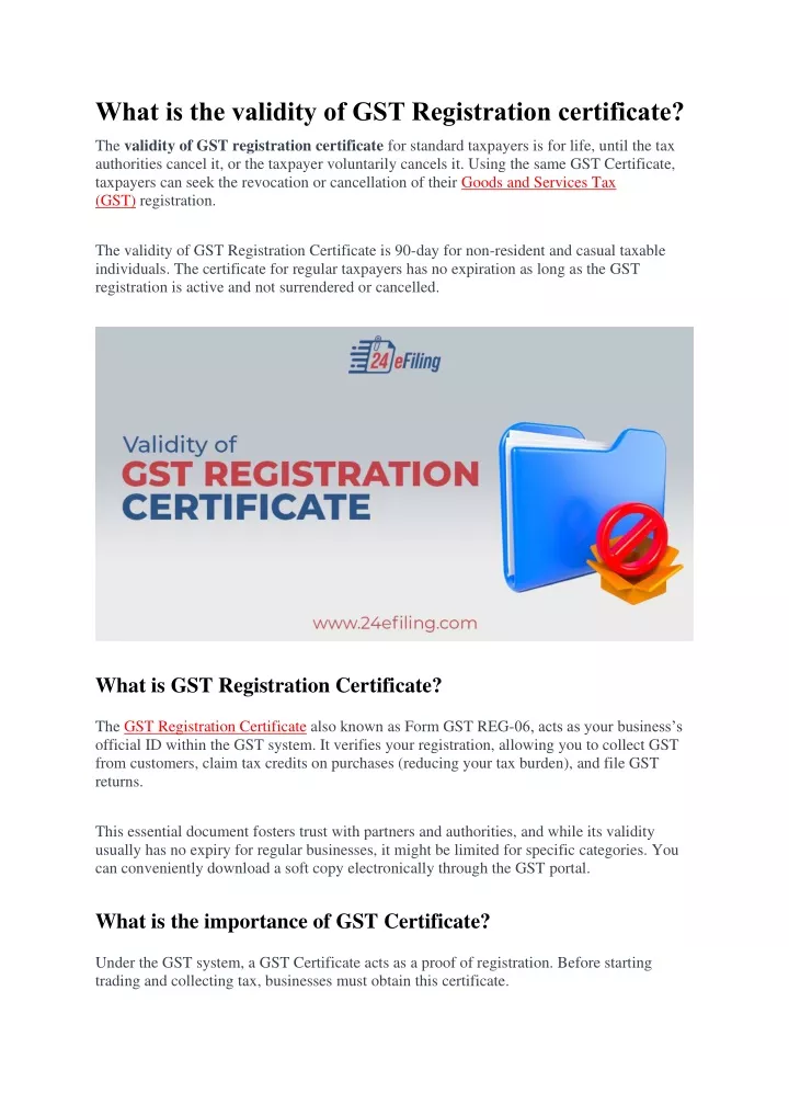 what is the validity of gst registration