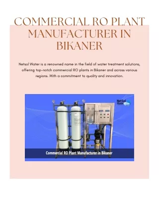 Commercial RO Plant Manufacturer in Bikaner