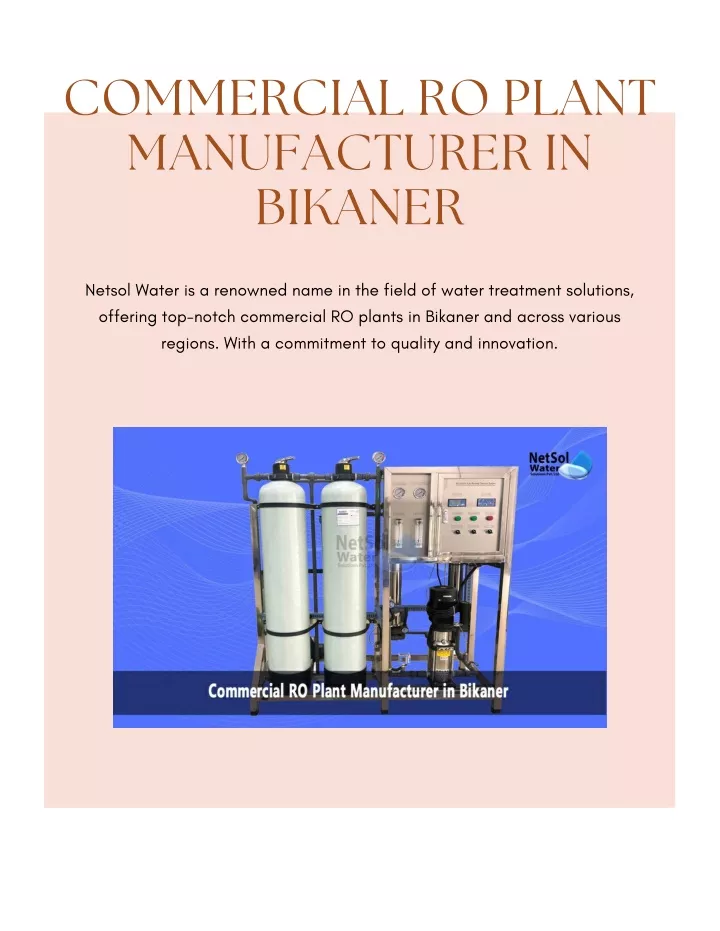commercial ro plant manufacturer in bikaner