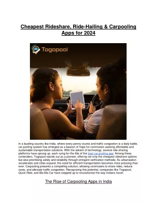 Cheapest Rideshare, Ride-Hailing & Carpooling Apps for 2024