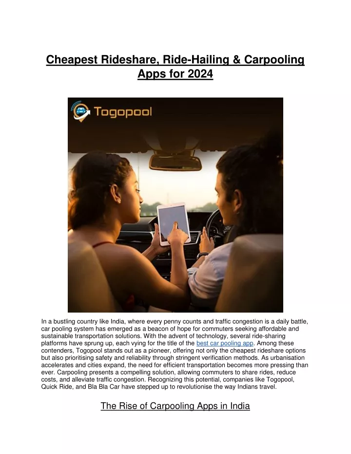 cheapest rideshare ride hailing carpooling apps