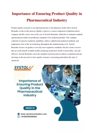 Importance of Ensuring Product Quality in Pharmaceutical Industry