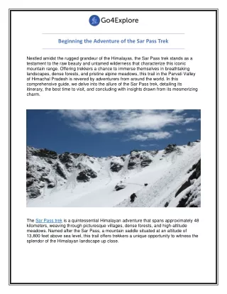 Sar Pass Trek: A Journey Through the Heart of the Himalayas