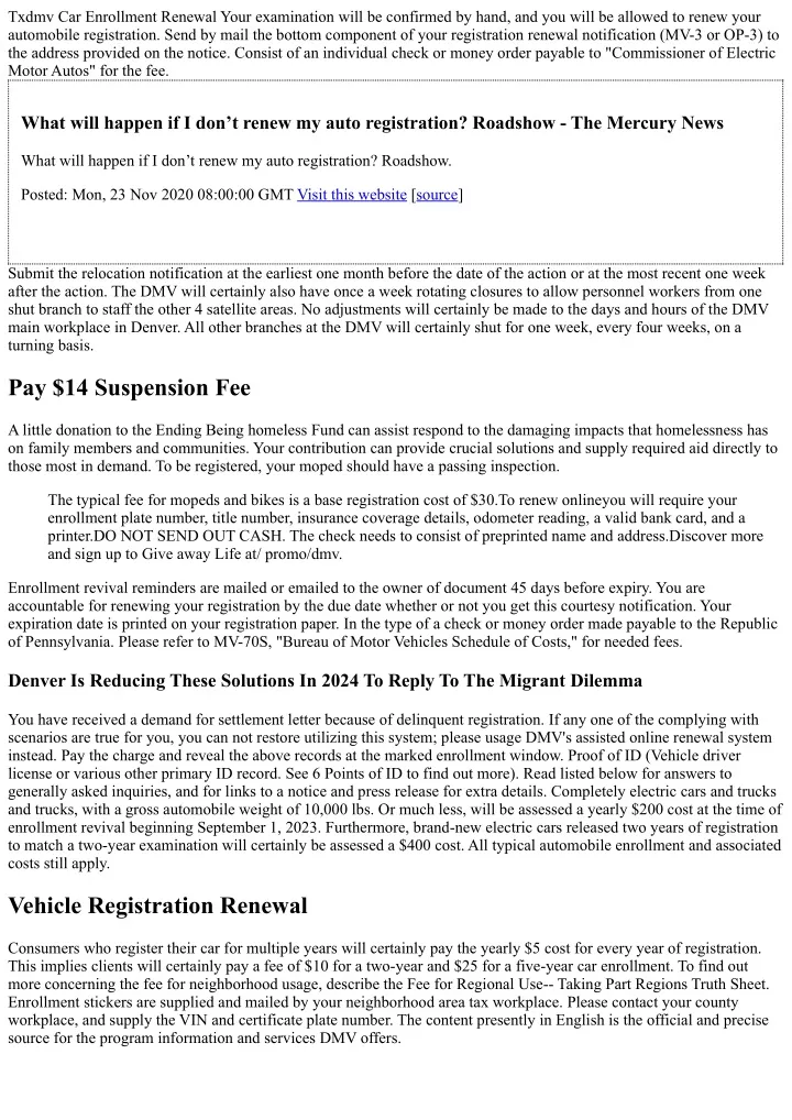 txdmv car enrollment renewal your examination