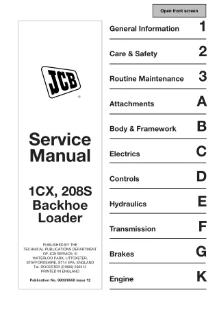 JCB 208S BACKHOE LOADER Service Repair Manual SN（806000 Onwards）