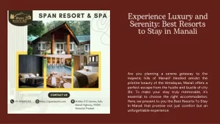 Experience Luxury and Serenity Best Resorts to Stay in Manali