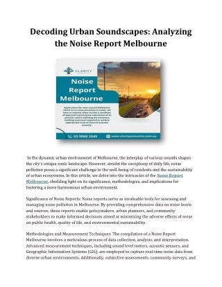 Decoding Urban Soundscapes Analyzing the Noise Report Melbourne