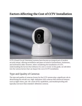 Factors Affecting the Cost of CCTV Installation