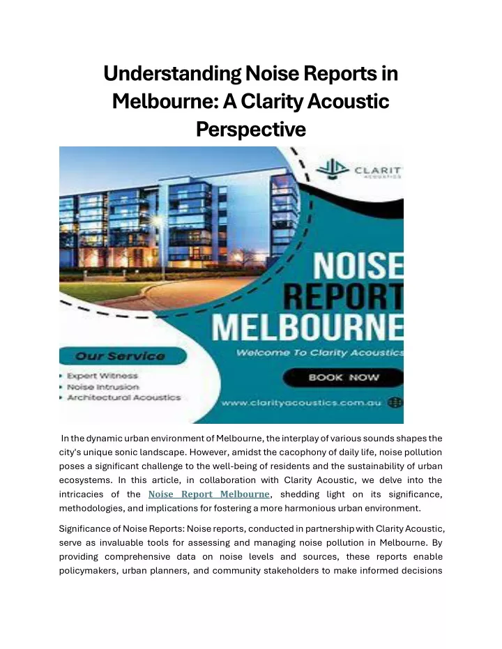 PPT - Understanding Noise Reports in Melbourne A Clarity Acoustic ...