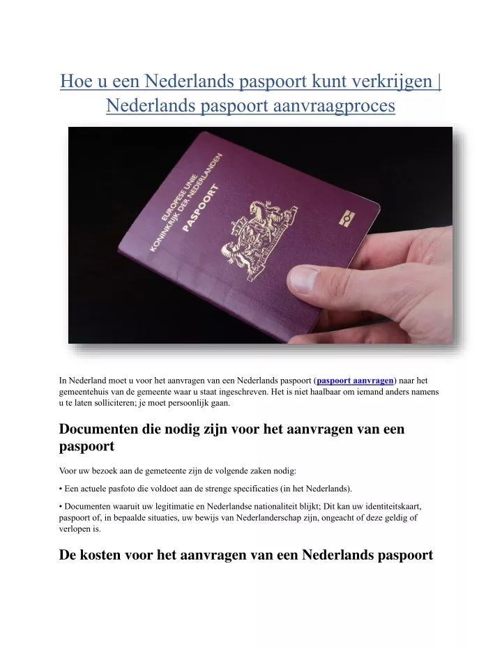 hoe u een nederlands paspoort kunt verkrijgen