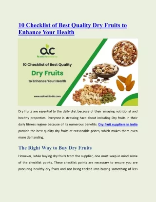 10 Checklist of Best Quality Dry Fruits to Enhance Your Health