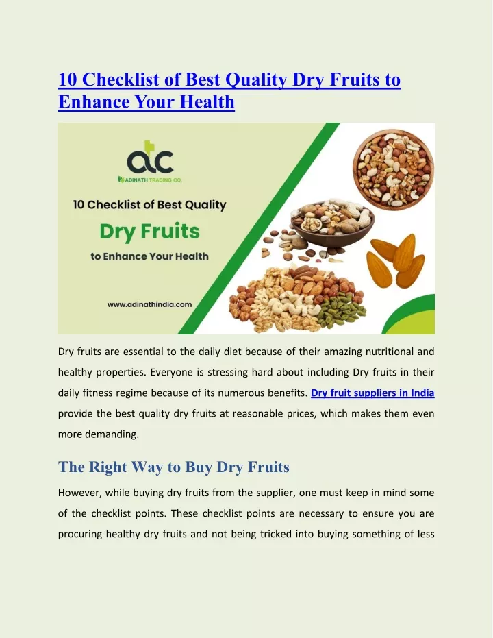 10 checklist of best quality dry fruits