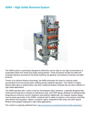 ASRA – High Solids Removal System