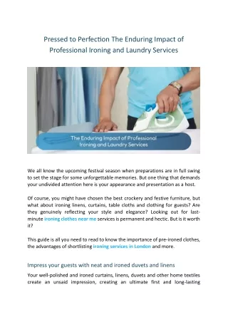 Pressed to Perfection The Enduring Impact of Professional Ironing and Laundry Services