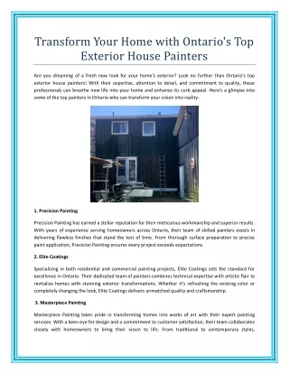 Transform Your Home with Ontario Top Exterior House Painters