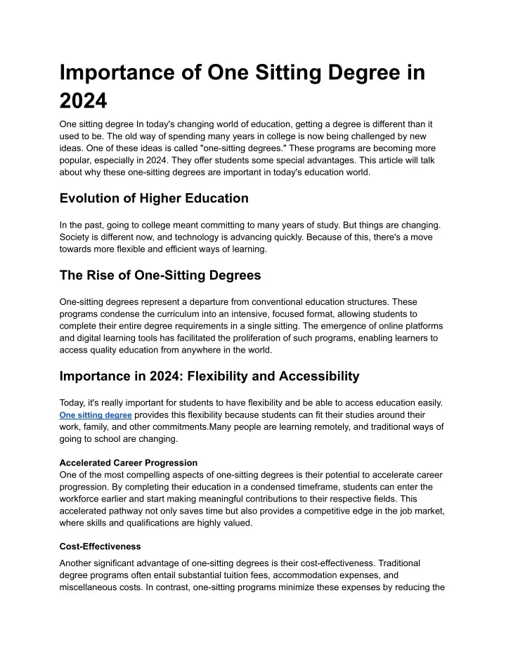 importance of one sitting degree in 2024