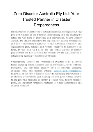 Zero Disaster Australia Pty Ltd_ Your Trusted Partner in Disaster Preparedness