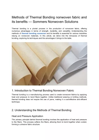 Methods of Thermal Bonding nonwoven fabric and its benefits — Sommers Nonwoven Solutions