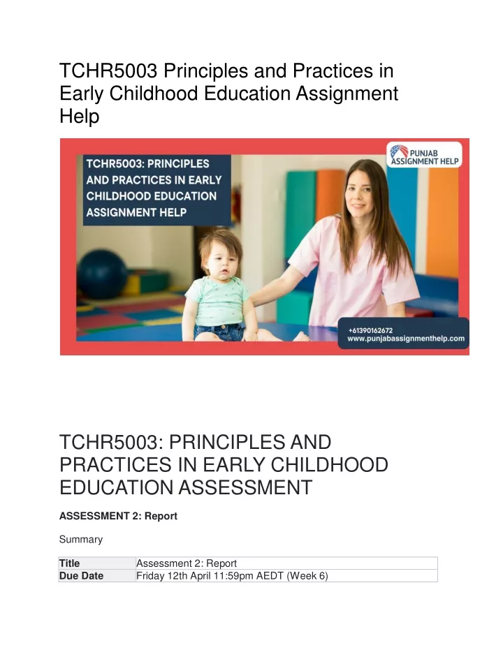 tchr5003 principles and practices in early