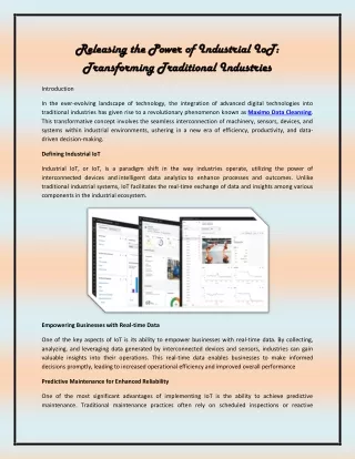 Releasing the Power of Industrial IoT: Transforming Traditional Industries