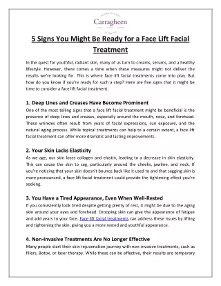 5 Signs You Might Be Ready for a Face Lift Facial Treatment