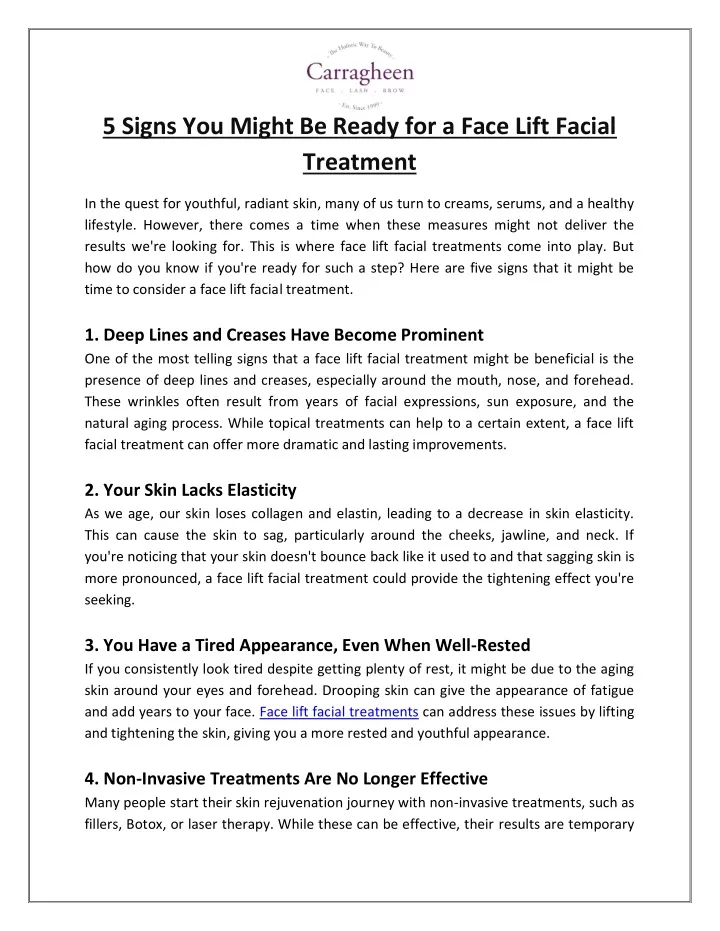 5 signs you might be ready for a face lift facial