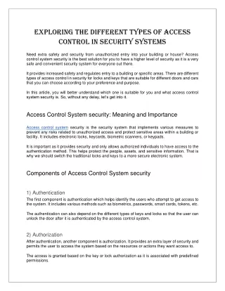 Exploring the Different Types of Access Control In Security Systems
