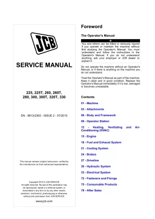 JCB 300T Skid Steer Loader Service Repair Manual (From 2196001 To 2201001)