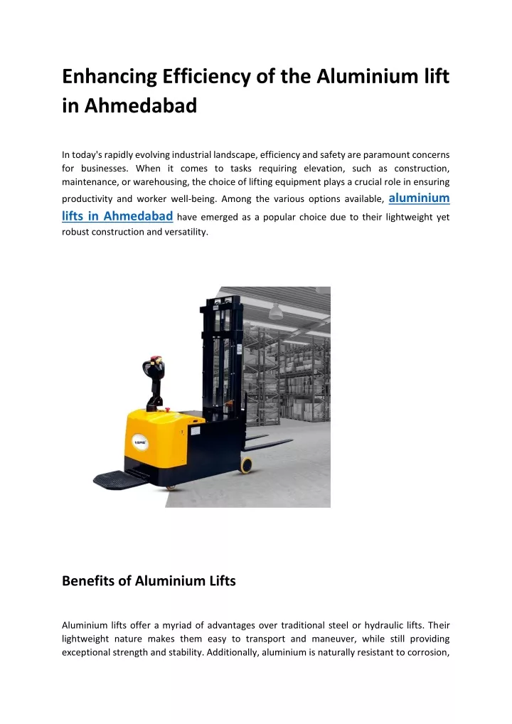 enhancing efficiency of the aluminium lift