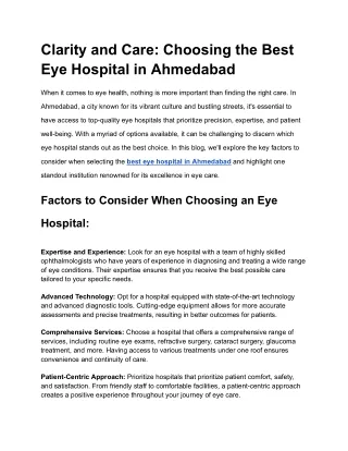Clarity and Care: Choosing the Best Eye Hospital in Ahmedabad
