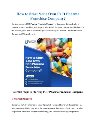 How to Start Your Own PCD Pharma Franchise Company?