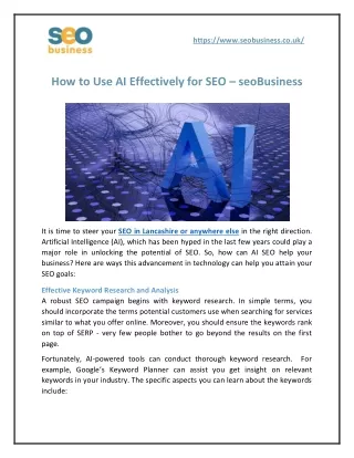 How to Use AI Effectively for SEO – seoBusiness