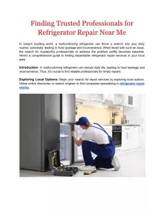 Finding Trusted Professionals for Refrigerator Repair Near Me