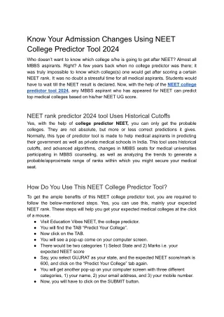 Know Your Admission Changes Using NEET College Predictor Tool 2024