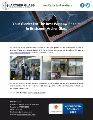 Your Glazier For The Best Window Repairs In Brisbane - Archer Glass