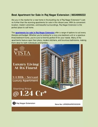 Luxurious Apartment for Sale in Raj Nagar Extension 9654999222