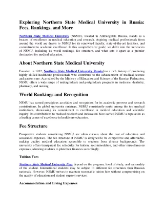 Exploring Northern State Medical University in Russia Fees, Rankings, and More