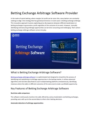 Betting Exchange Arbitrage Software Provider