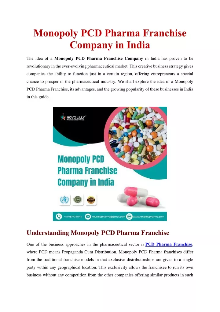 monopoly pcd pharma franchise company in india
