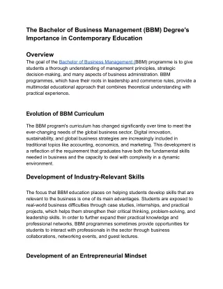 The Bachelor of Business Management (BBM) Degree's Importance in Contemporary Education