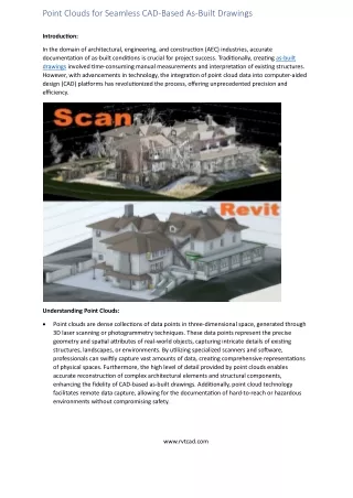 Point Clouds for Seamless CAD-Based As-Built Drawings