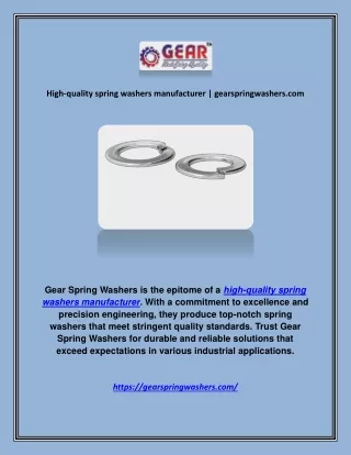 High-quality spring washers manufacturer