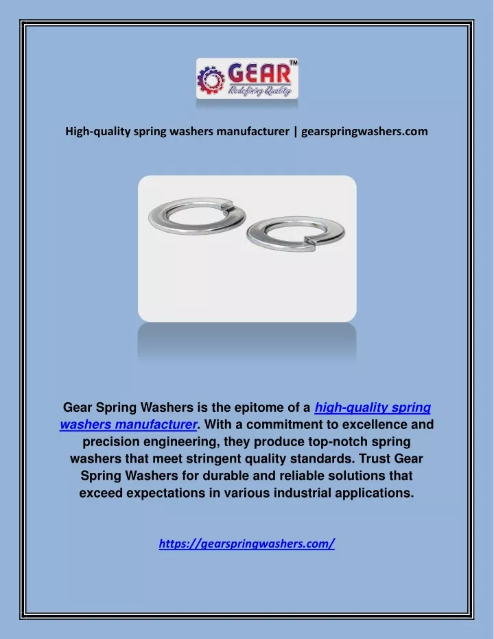 high quality spring washers manufacturer